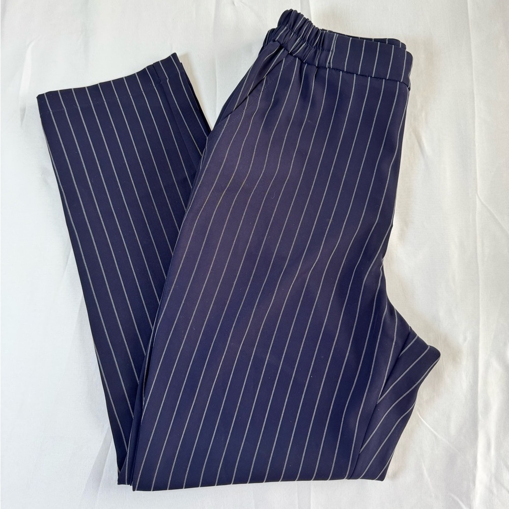 a new day Blue and White Pinstripe Pantsuit with Relaxed Silhouette